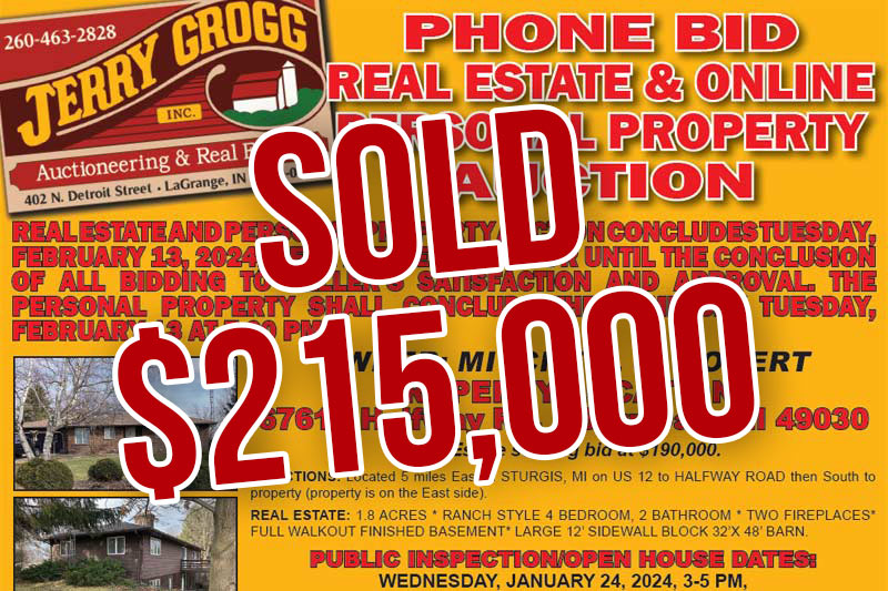 Real Estate & Personal Property Auction in Burr Oak, Michigan, February 13, 2024