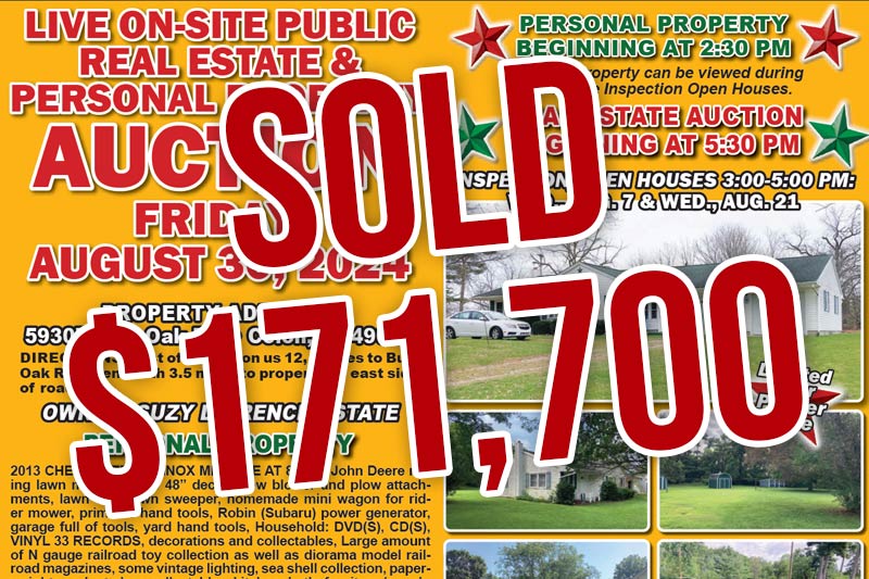 Live On-Site Public Auction: Personal Property & Real Estate in Colon, Michigan on August 30, 2024