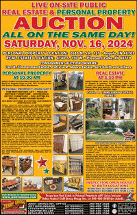 Real Estate & Personal Property Auction, Nov. 16, 2024 in Angola & Pleasant Lake, Indiana