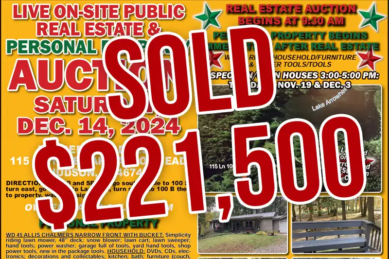 SOLD for $221.5K: Lake Arrowhead (Hudson, Indiana) Real Estate & Personal Property Auction December 14, 2024