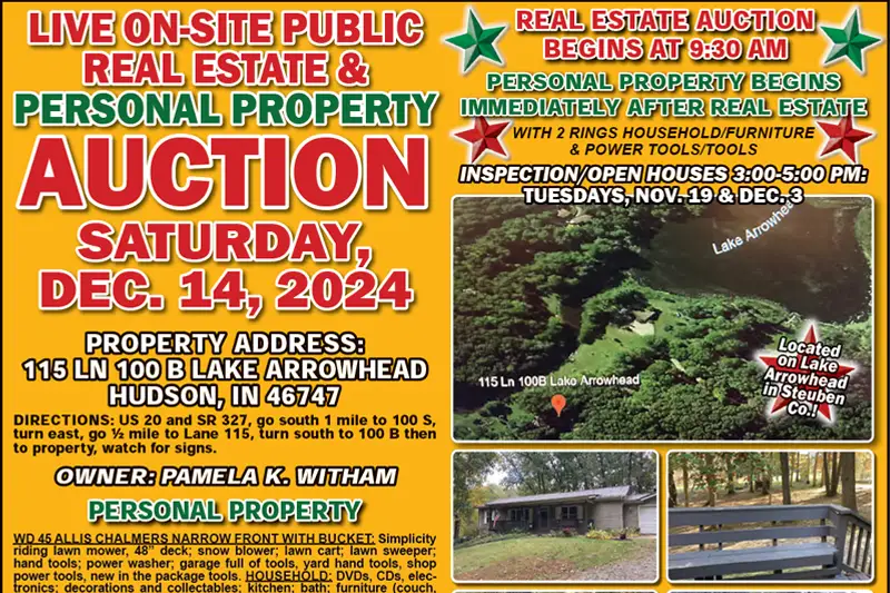 Lake Arrowhead (Hudson, Indiana) Real Estate & Personal Property Auction December 14, 2024